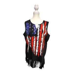 Sunshine & Rodeos American Flag Fringe Tank – Size Large